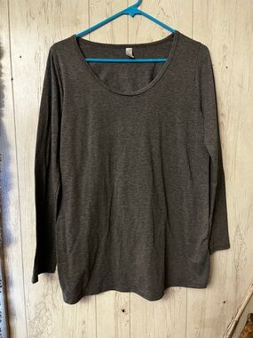 LuLaRoe Dark Charcoal Gray Long Sleeve Scoop Neck Top